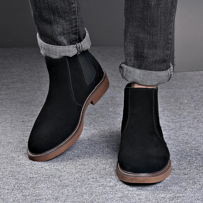 Men's Suede Chelsea Boots Brown Leather Slip-On Ankle Boots — Image 3