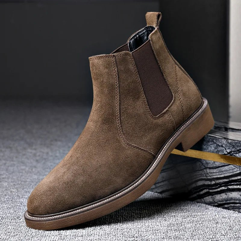 Men's Suede Chelsea Boots Brown Leather Slip-On Ankle Boots — Image 2