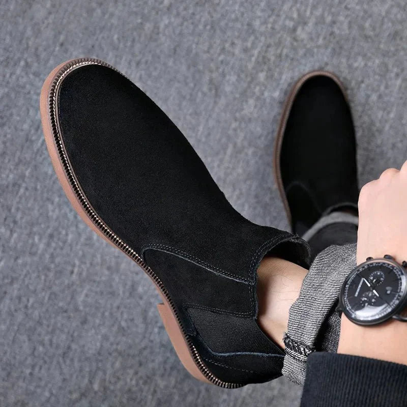 Men's Suede Chelsea Boots Brown Leather Slip-On Ankle Boots — Image 4