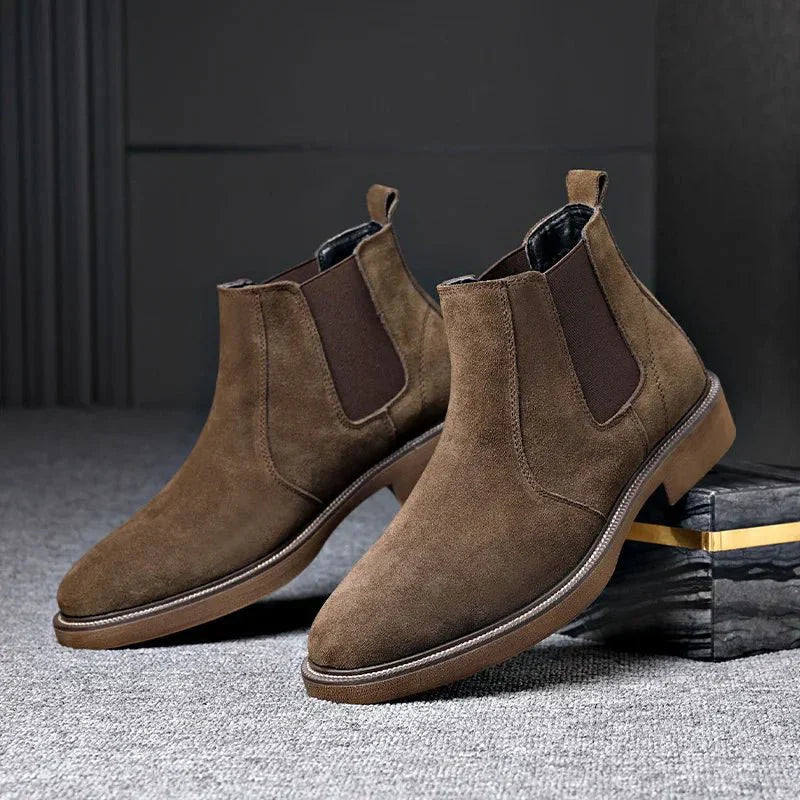 Men's Suede Chelsea Boots Brown Leather Slip-On Ankle Boots — Image 8