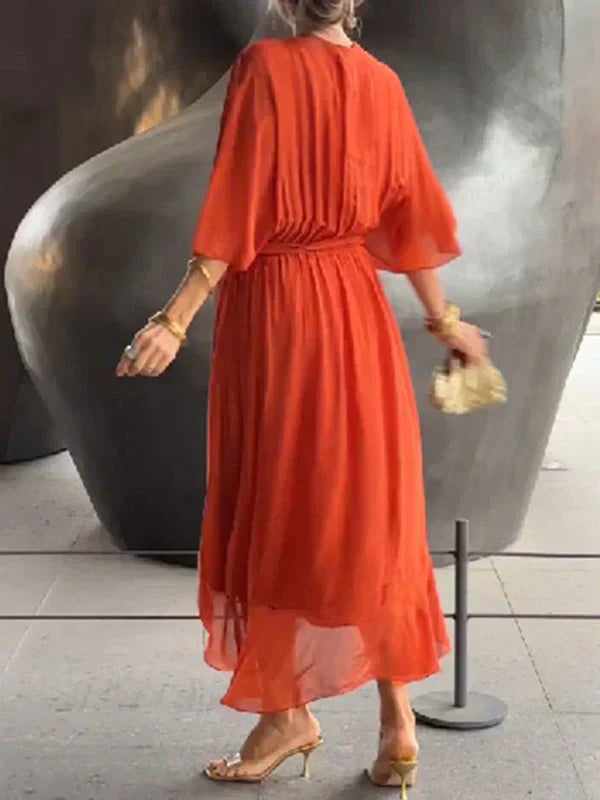 Elegant V-Neck Chiffon Midi Dress in multiple colors, flowy design, sizes S-XL — Image 11