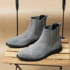 Men's Suede Chelsea Boots Gray Slip-On Ankle Elastic Panels — Image 6