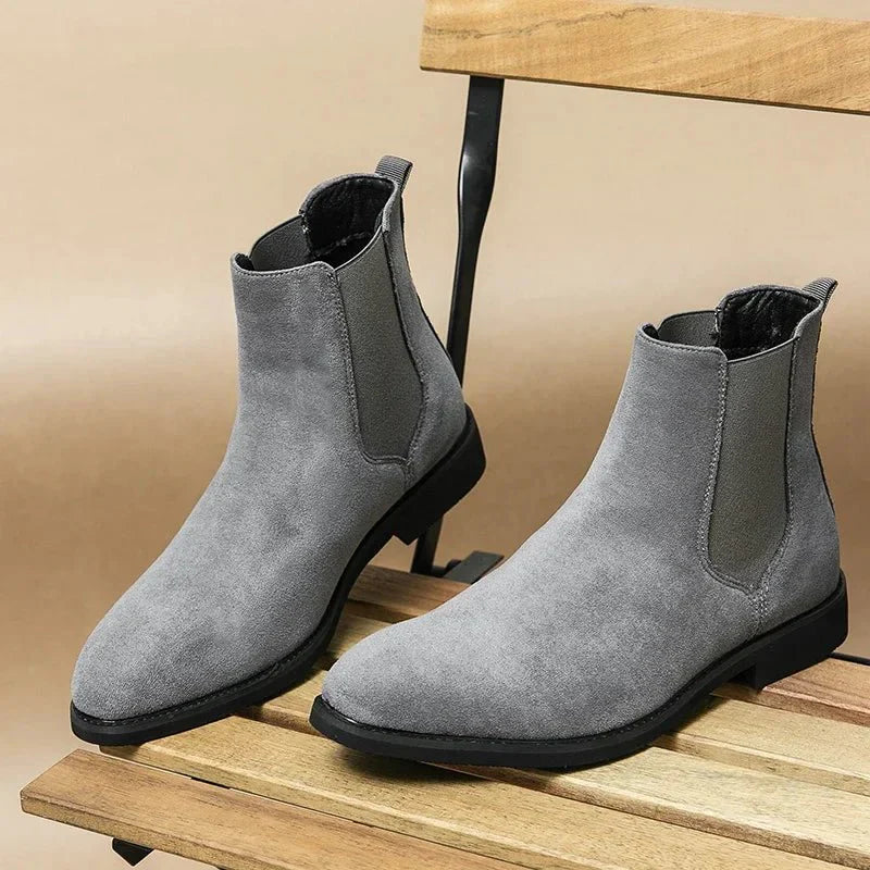 Men's Suede Chelsea Boots Gray Slip-On Ankle Elastic Panels — Image 2
