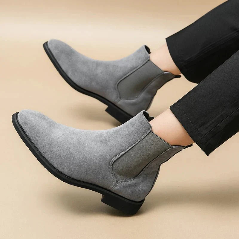 Men's Suede Chelsea Boots Gray Slip-On Ankle Elastic Panels — Image 4