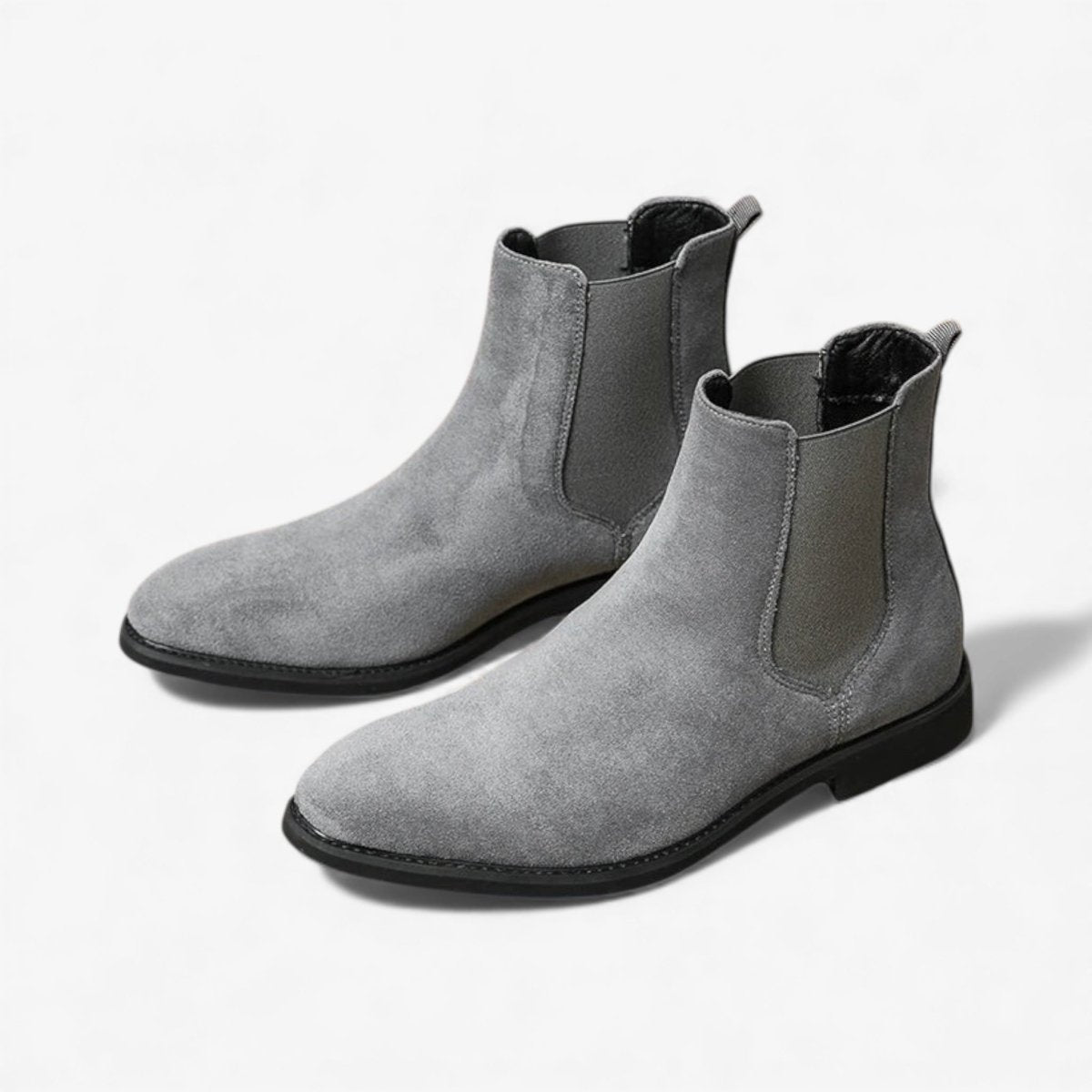 Men's Suede Chelsea Boots Gray Slip-On Ankle Elastic Panels — Main Image