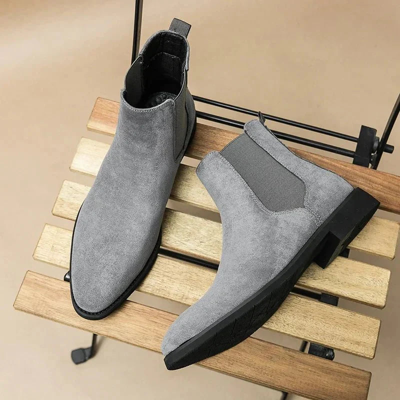 Men's Suede Chelsea Boots Gray Slip-On Ankle Elastic Panels — Image 3