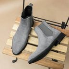 Men's Suede Chelsea Boots Gray Slip-On Ankle Elastic Panels — Image 3