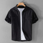 Men's Casual Short Sleeve Shirt Cotton Blend Lightweight Summer Top with Chest Pockets — Image 9