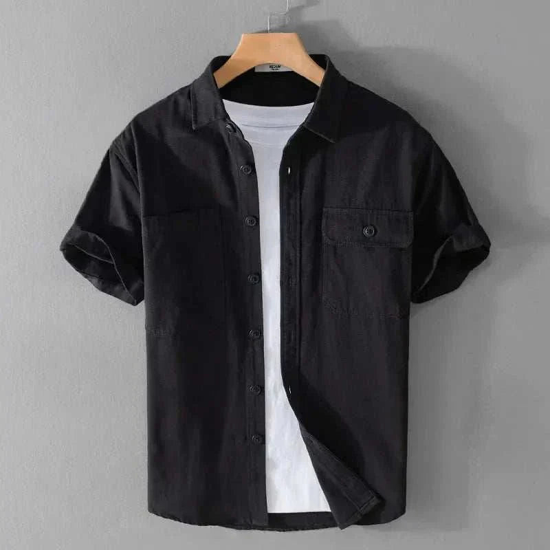 Men's Casual Short Sleeve Shirt Cotton Blend Lightweight Summer Top with Chest Pockets — Image 4