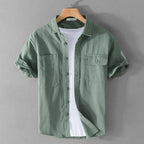 Men's Casual Short Sleeve Shirt Cotton Blend Lightweight Summer Top with Chest Pockets — Image 7