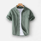 Men's Casual Short Sleeve Shirt Cotton Blend Lightweight Summer Top with Chest Pockets — Main Image