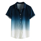 Men's Gradient Short Sleeve Button-Up Shirt Blue Cotton Blend Ombre Design — Image 2