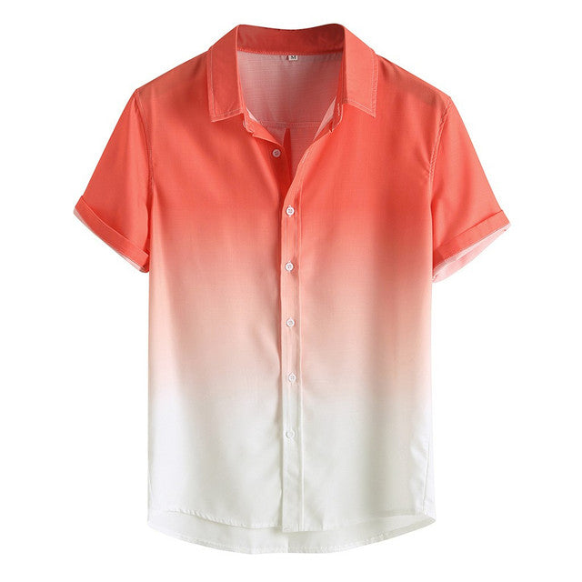 Men's Gradient Short Sleeve Button-Up Shirt Blue Cotton Blend Ombre Design — Image 6