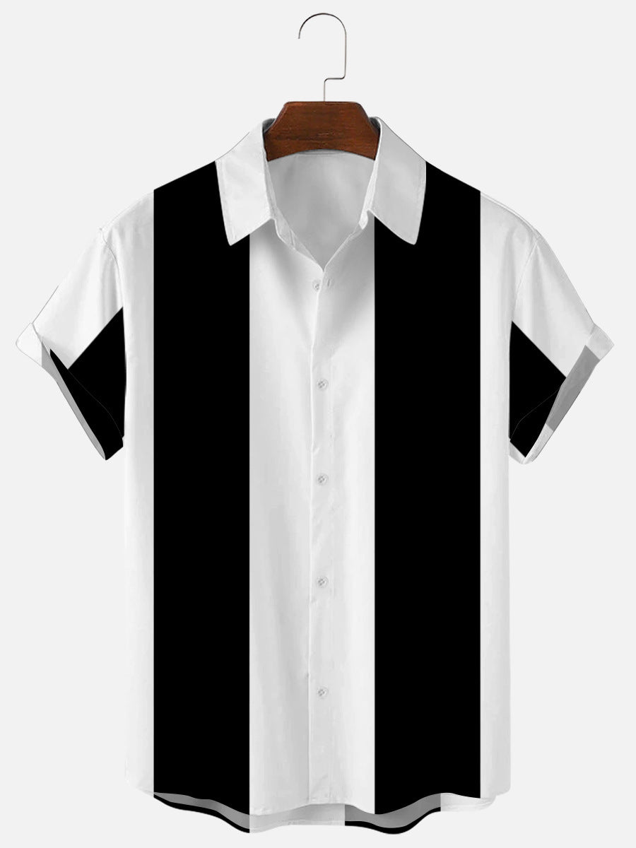 Men's Striped Short Sleeve Button-Up Shirt Cotton Blend Casual Summer Top — Image 4