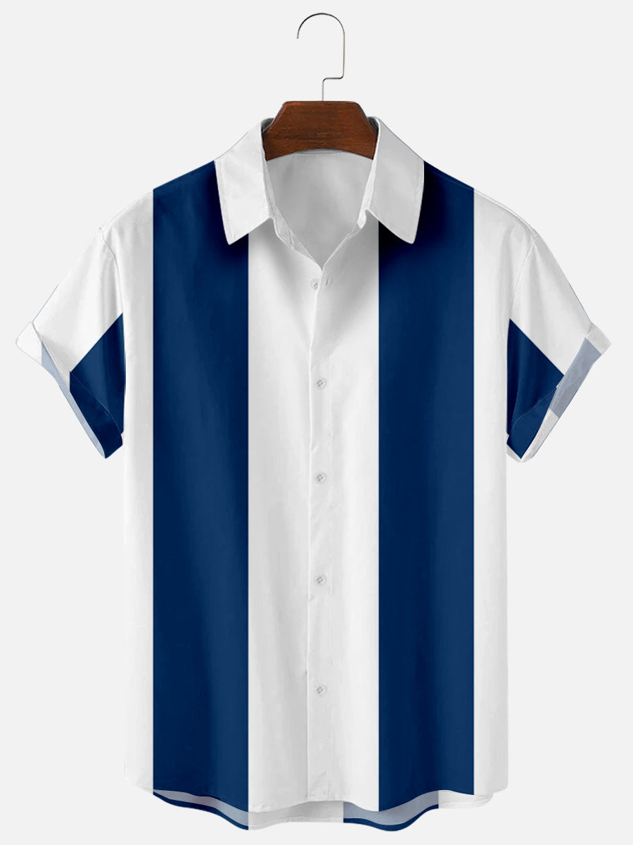 Men's Striped Short Sleeve Button-Up Shirt Cotton Blend Casual Summer Top — Image 2