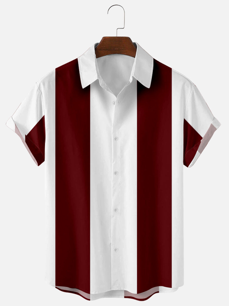 Men's Striped Short Sleeve Button-Up Shirt Cotton Blend Casual Summer Top — Image 3