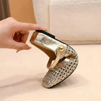 Elegant Women's Woven Flats Gold & Black Leather Mary Jane Style Comfortable Shoes — Image 2