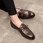 Brand Men's Leather Loafers Slip-On Bow Detail Formal Dress Shoes Brown Black — Image 4