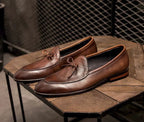 Brand Men's Leather Loafers Slip-On Bow Detail Formal Dress Shoes Brown Black — Image 7