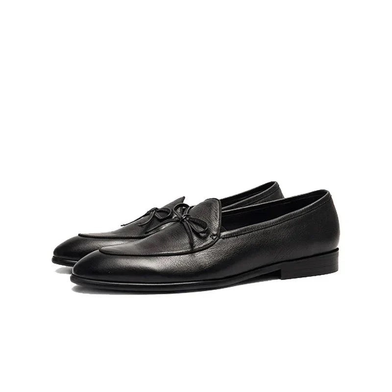 Brand Men's Leather Loafers Slip-On Bow Detail Formal Dress Shoes Brown Black — Image 3