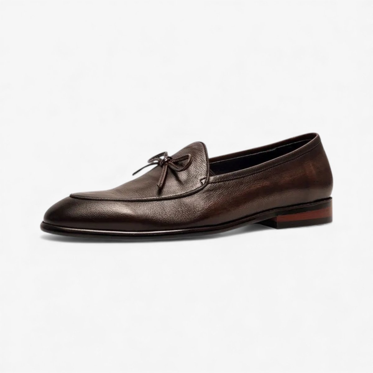 Brand Men's Leather Loafers Slip-On Bow Detail Formal Dress Shoes Brown Black — Main Image