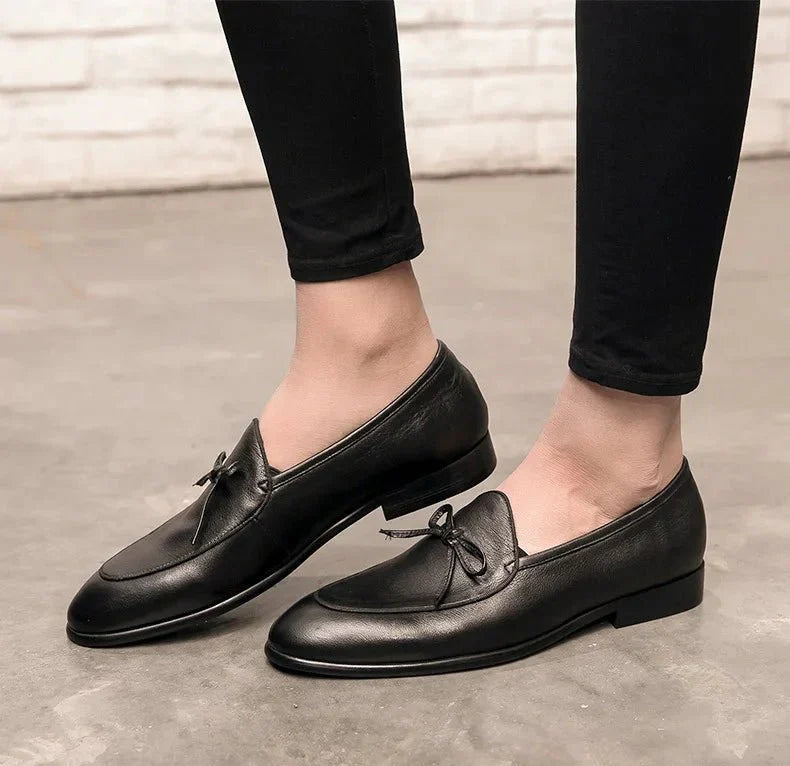 Brand Men's Leather Loafers Slip-On Bow Detail Formal Dress Shoes Brown Black — Image 6