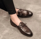 Brand Men's Leather Loafers Slip-On Bow Detail Formal Dress Shoes Brown Black — Image 5