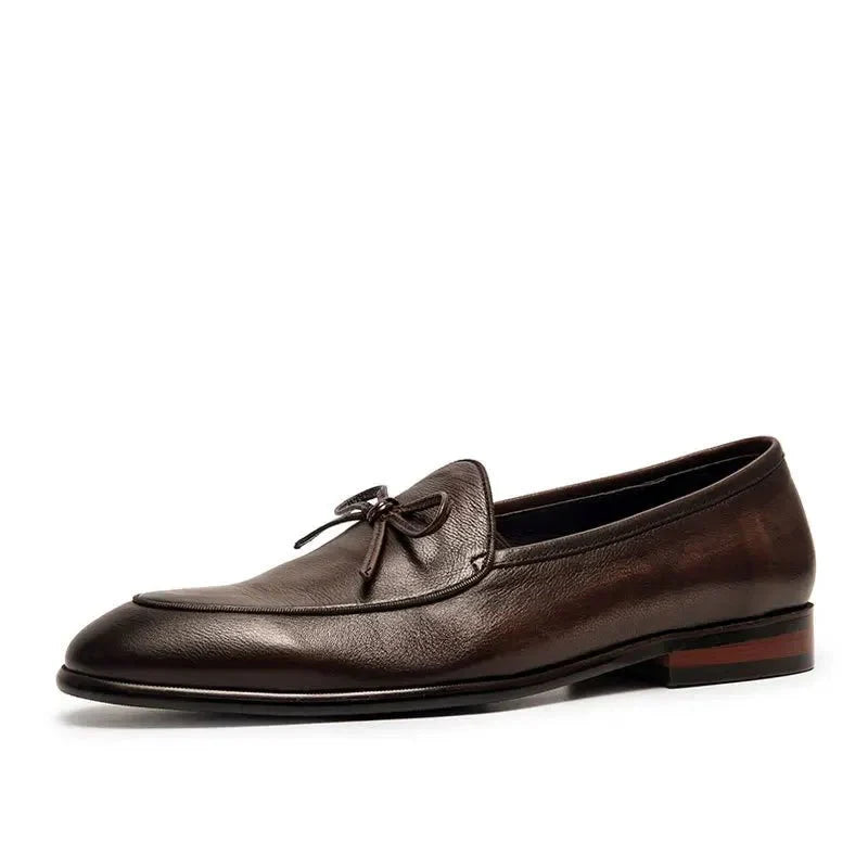 Brand Men's Leather Loafers Slip-On Bow Detail Formal Dress Shoes Brown Black — Image 2