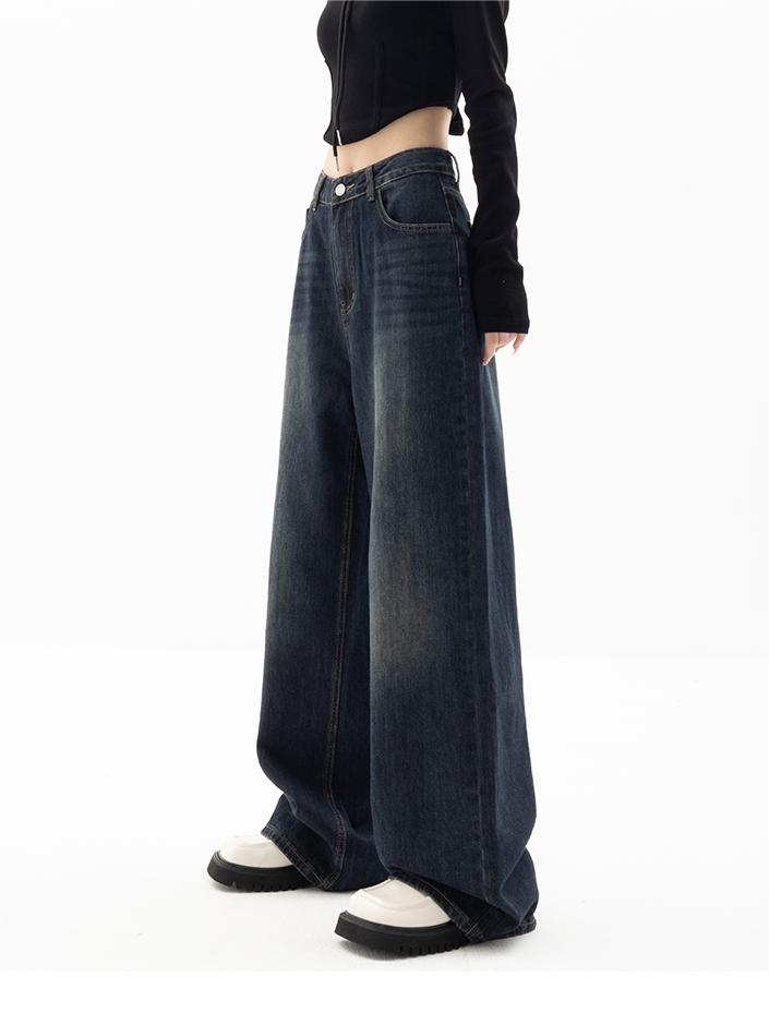 Women's Wide-Leg Denim Jeans Dark Blue Comfortable Fit High Waist — Image 3