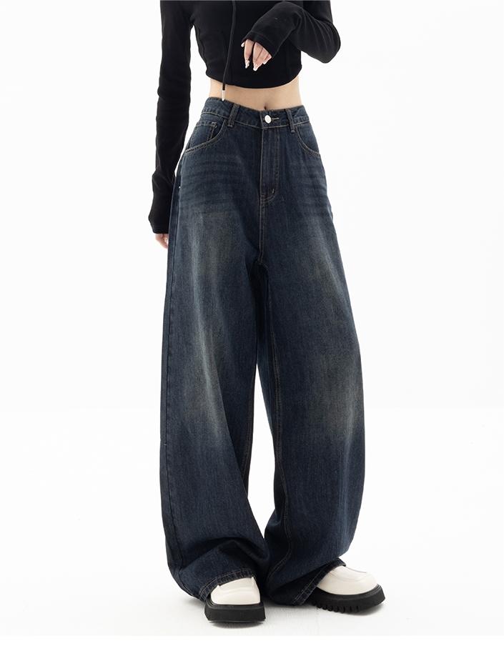 Women's Wide-Leg Denim Jeans Dark Blue Comfortable Fit High Waist — Image 5