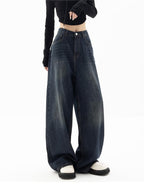 Women's Wide-Leg Denim Jeans Dark Blue Comfortable Fit High Waist — Image 5