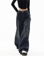 Women's Wide-Leg Denim Jeans Dark Blue Comfortable Fit High Waist — Image 2