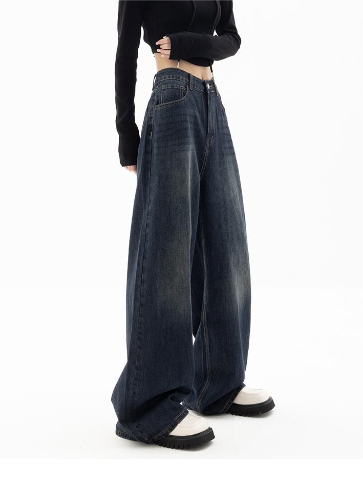 Women's Wide-Leg Denim Jeans Dark Blue Comfortable Fit High Waist — Image 4