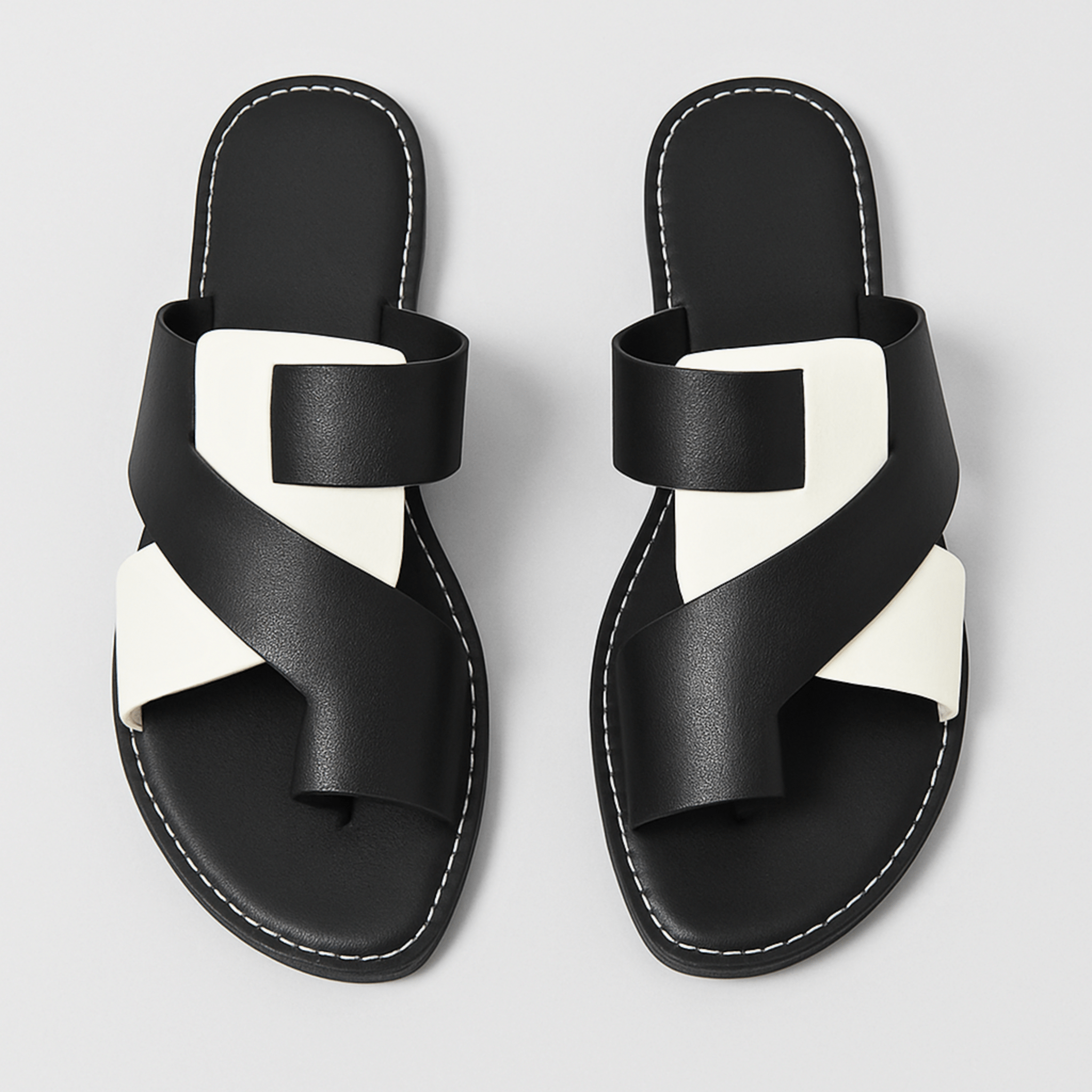 Stylish Cross-Strap Slide Sandals - Black & White Faux Leather - Women's Sizes — Main Image