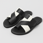 Stylish Cross-Strap Slide Sandals - Black & White Faux Leather - Women's Sizes — Image 2