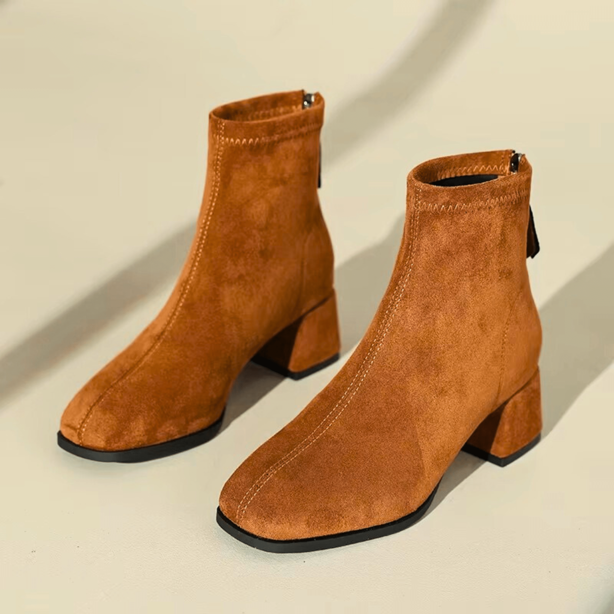Women's Suede Ankle Boots with Block Heel in Multiple Colors — Main Image