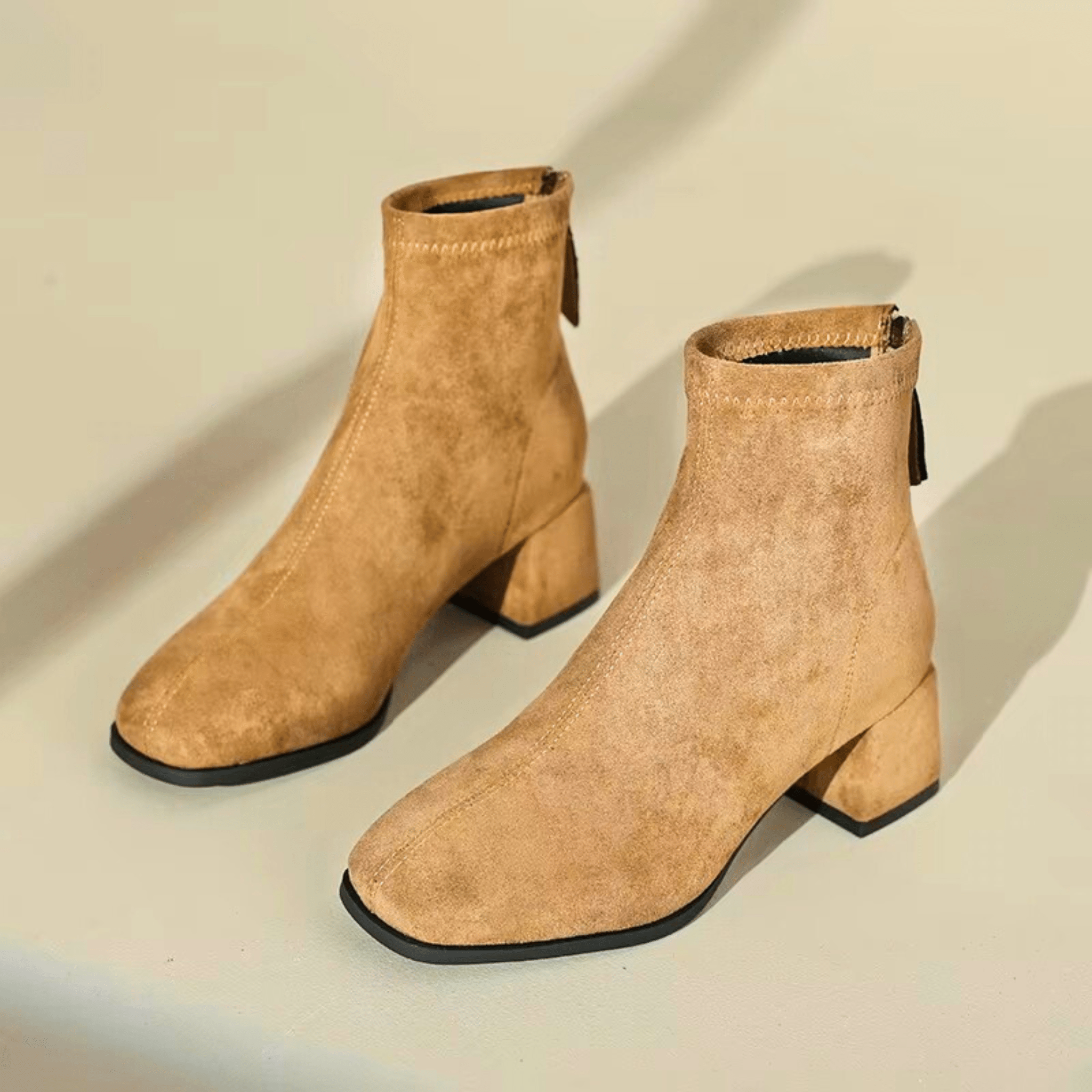 Women's Suede Ankle Boots with Block Heel in Multiple Colors — Image 2