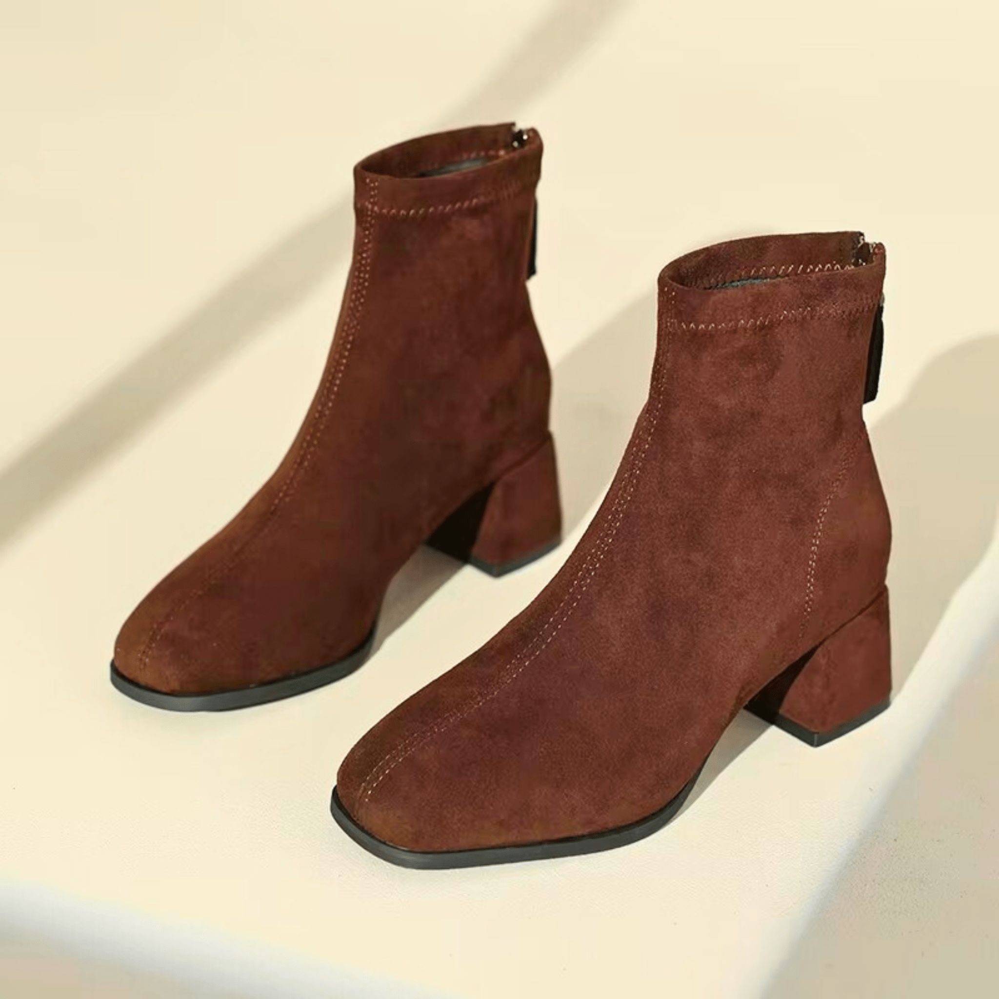 Women's Suede Ankle Boots with Block Heel in Multiple Colors — Image 3