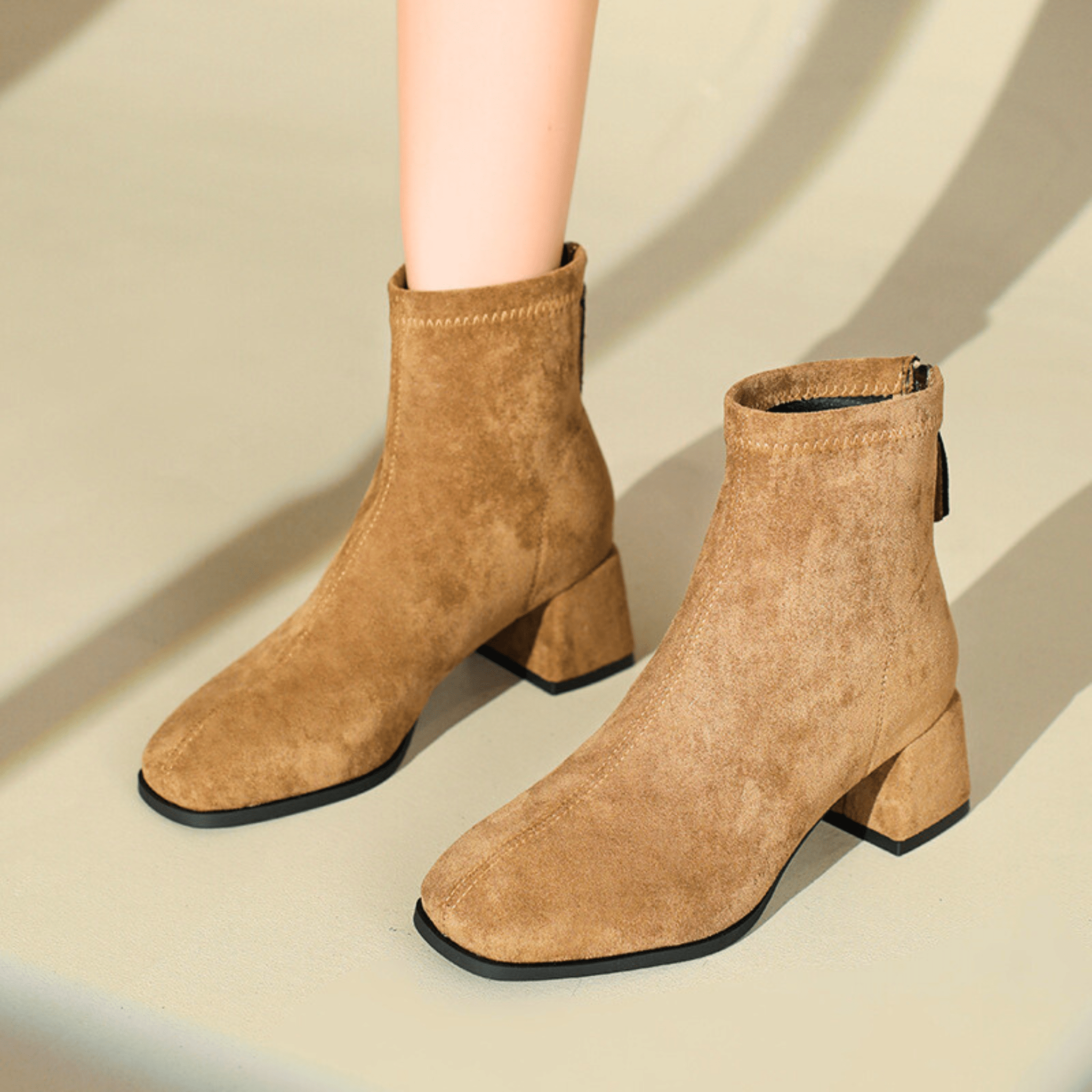 Women's Suede Ankle Boots with Block Heel in Multiple Colors — Image 8