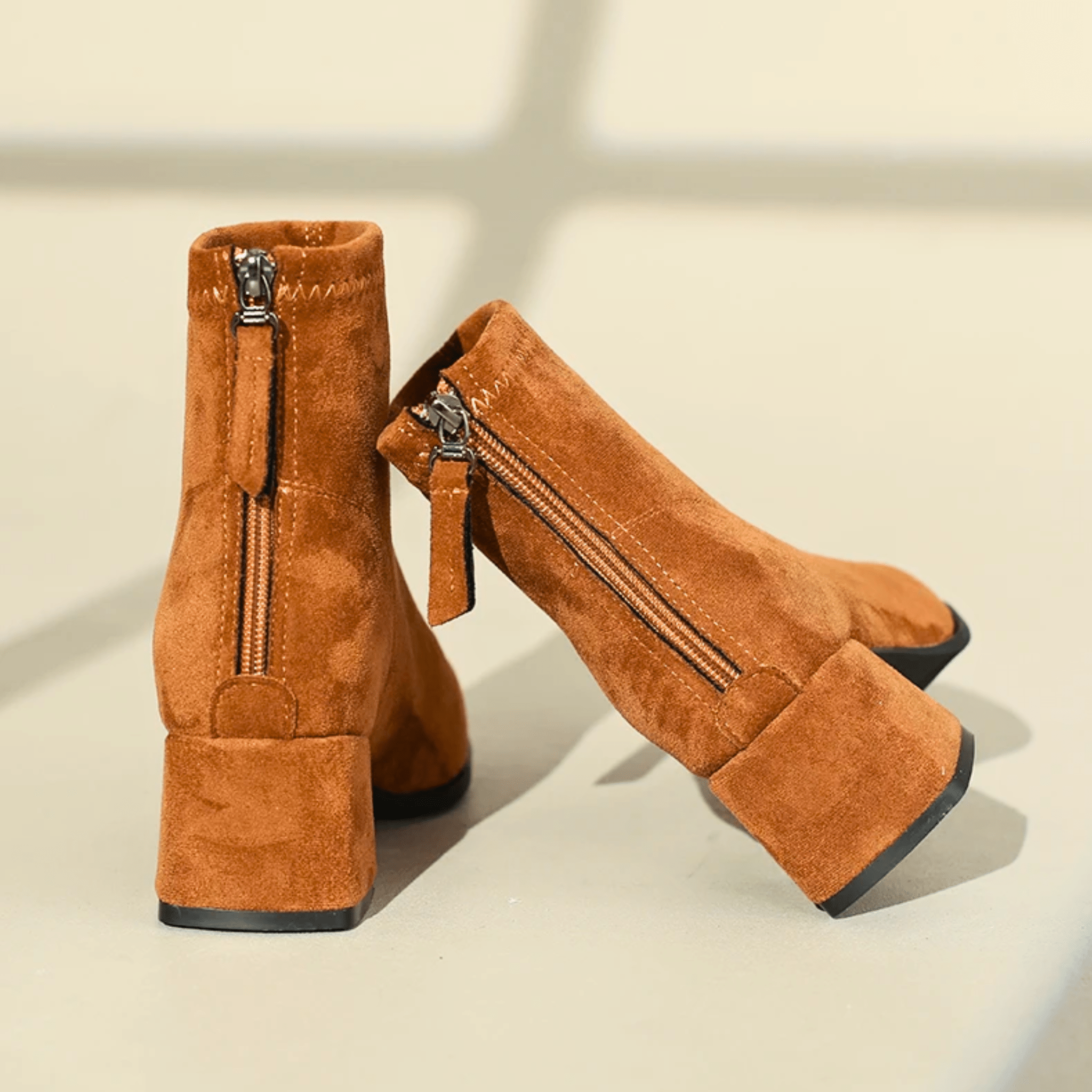 Women's Suede Ankle Boots with Block Heel in Multiple Colors — Image 7