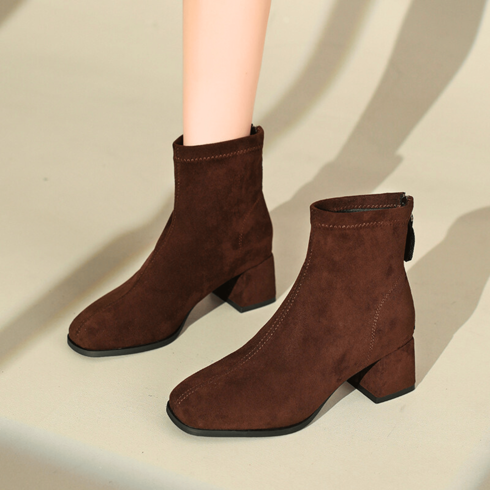 Women's Suede Ankle Boots with Block Heel in Multiple Colors — Image 11