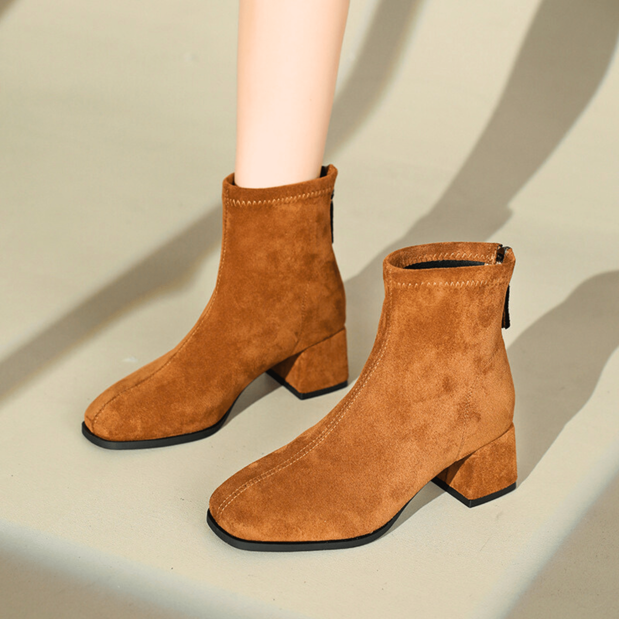 Women's Suede Ankle Boots with Block Heel in Multiple Colors — Image 5