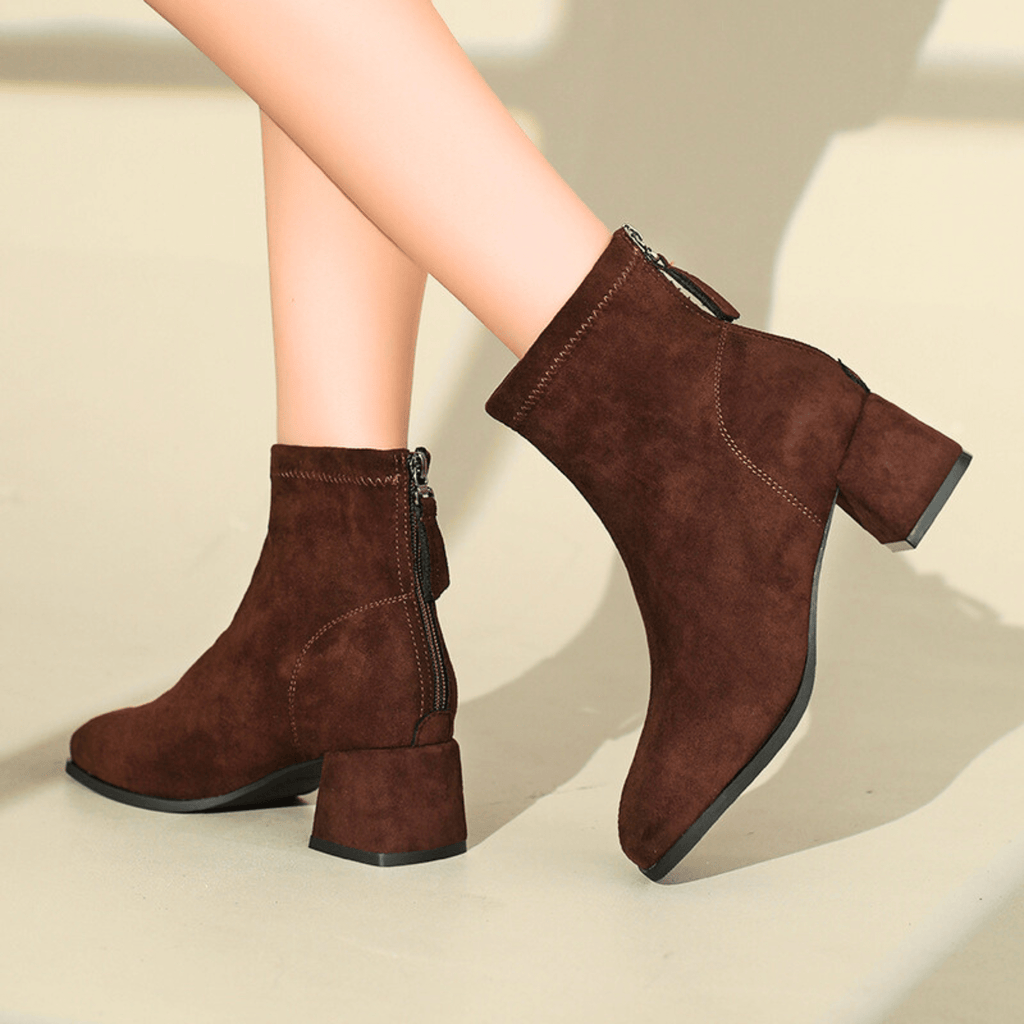 Women's Suede Ankle Boots with Block Heel in Multiple Colors — Image 12