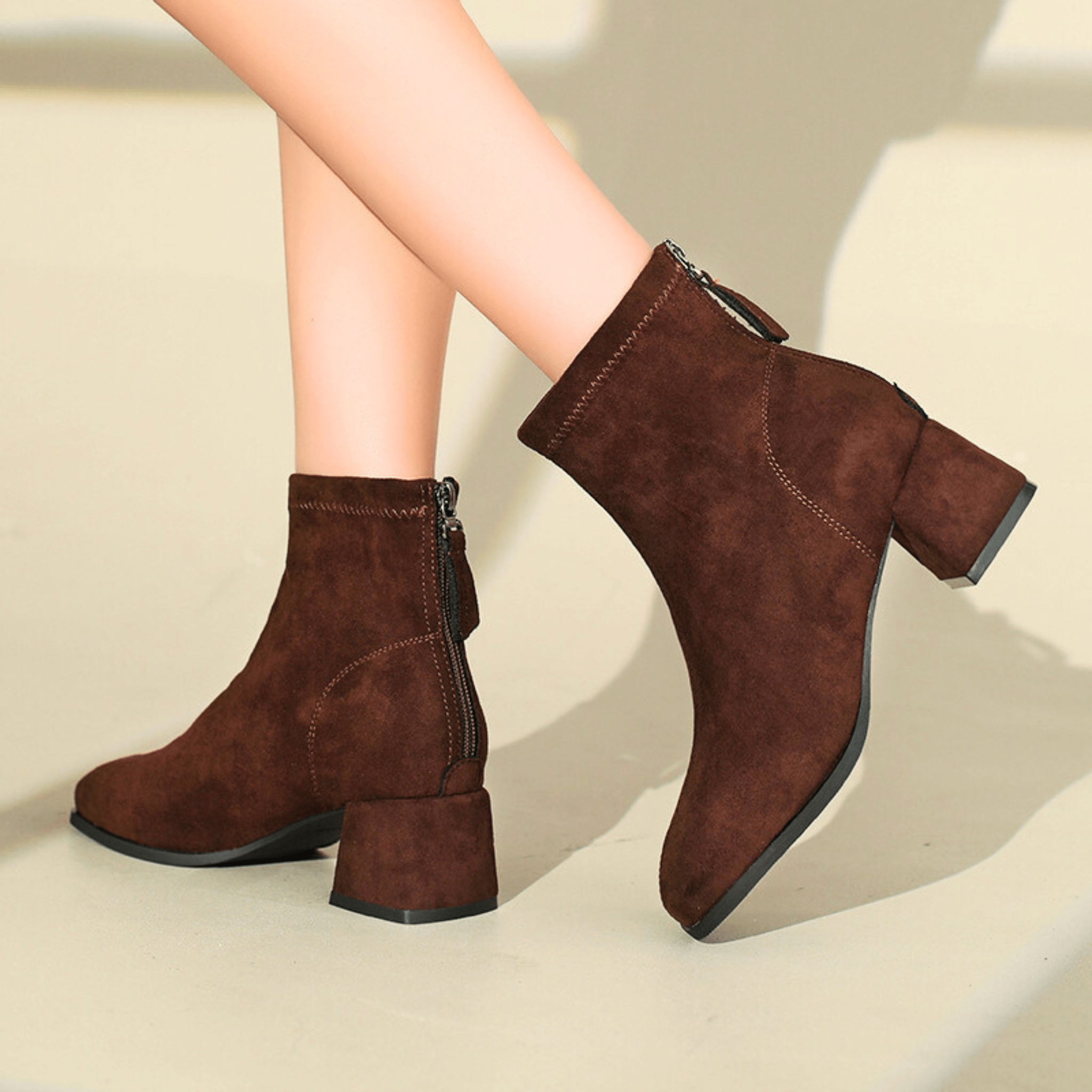 Women's Suede Ankle Boots with Block Heel in Multiple Colors — Image 12