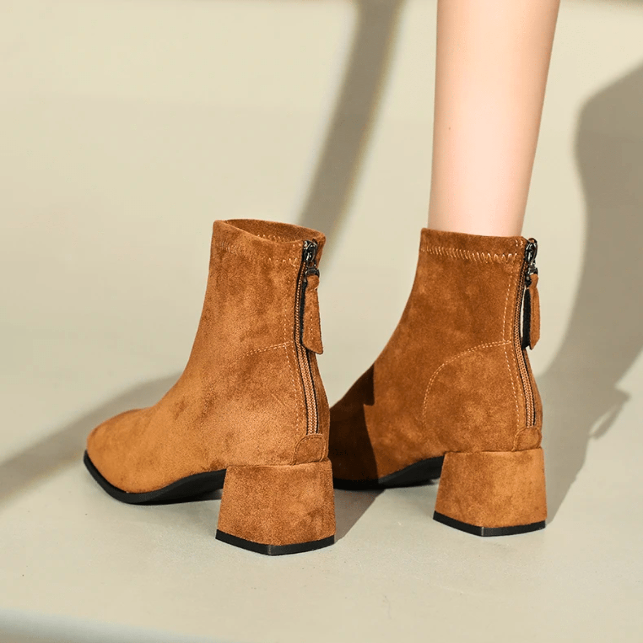 Women's Suede Ankle Boots with Block Heel in Multiple Colors — Image 6