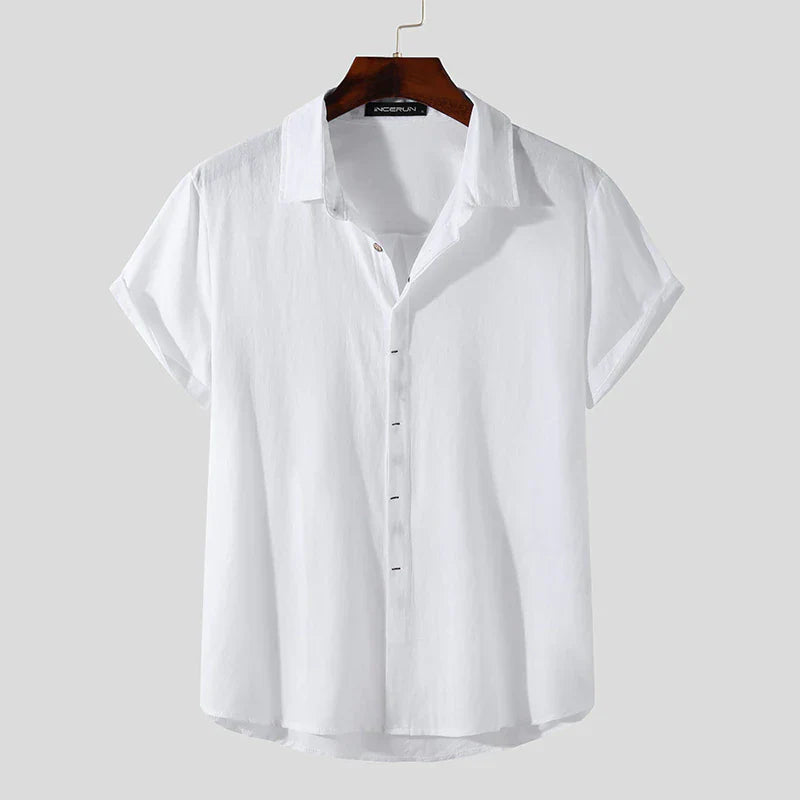 INCERUN Men's Short Sleeve Button-Up Shirt Cotton Blend Casual Summer Top Various Colors — Image 2