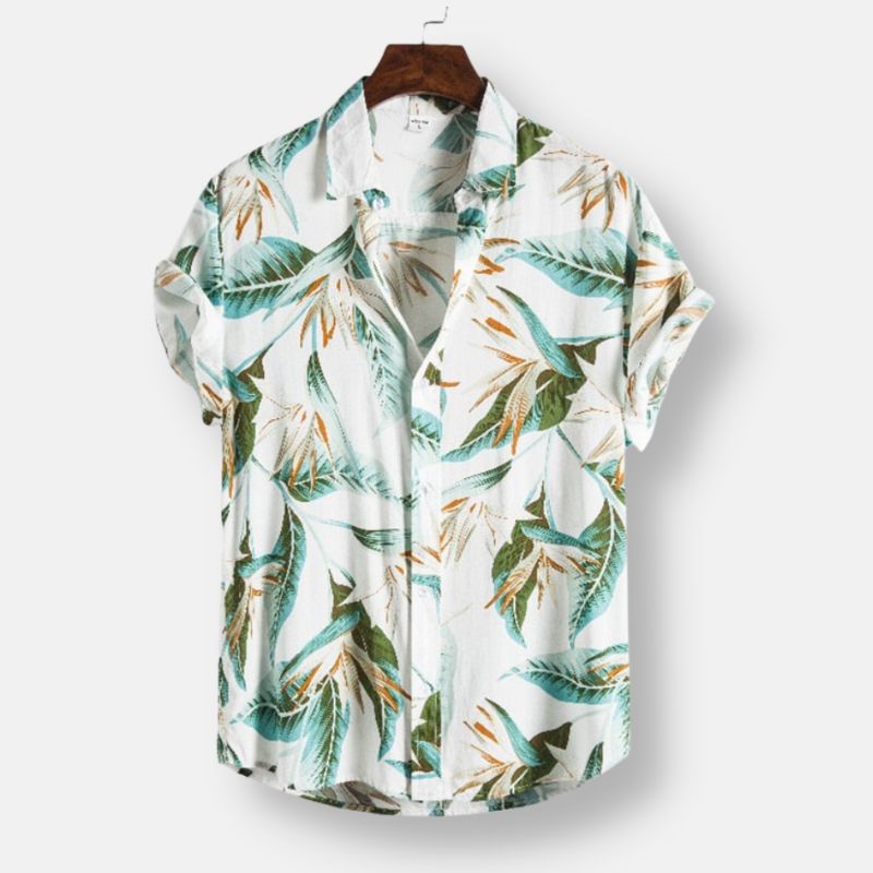Men's Tropical Print Shirt Short Sleeve Button-Up Lightweight Casual Leaf Pattern Beachwear — Main Image