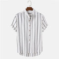 Men's Striped Linen Short Sleeve Shirt Casual Button-Up Summer Top — Image 2
