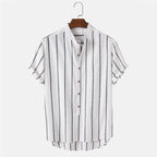 Men's Striped Linen Short Sleeve Shirt Casual Button-Up Summer Top — Image 2