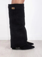 Elegant Women's Knee-High Suede Boots - Black, Beige, Brown, Luxurious Material — Image 2